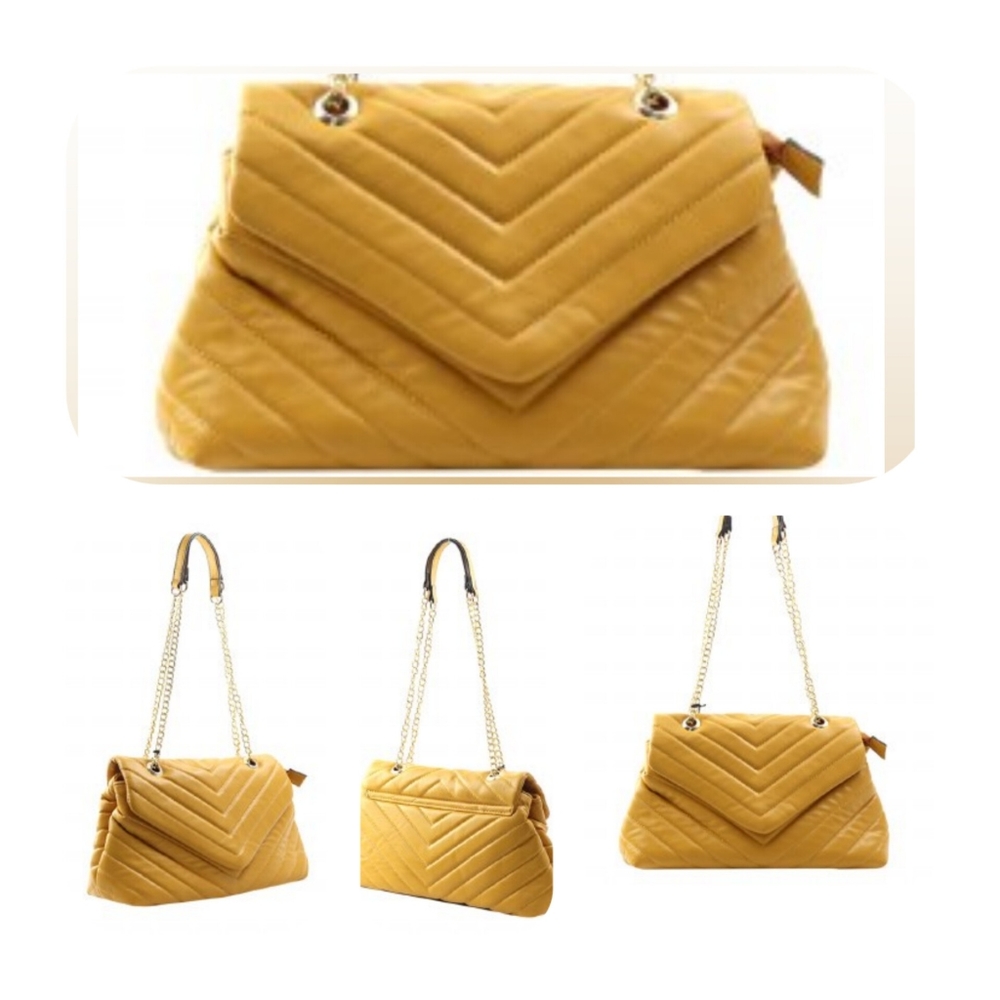 NEW Fall Collection - Mustard Yellow Shoulder Handbag - Gold Toned Chain Straps - Picture 3 of 7